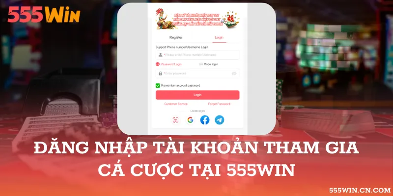 Vào “Đăng nhập”, nhập tên và mật khẩu để tham gia cá cược